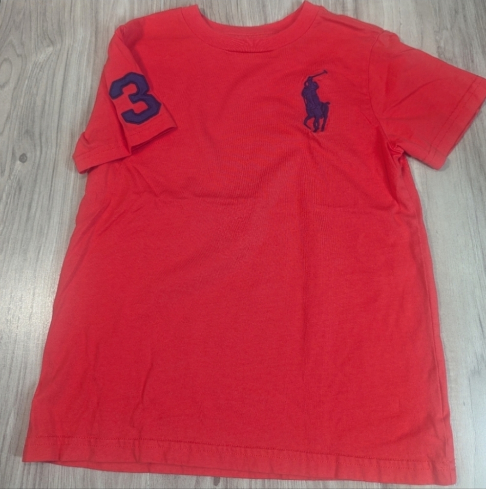 Boys Polo Ralph Lauren T Shirt Size 7 BIG PONY Crew Red/Navy